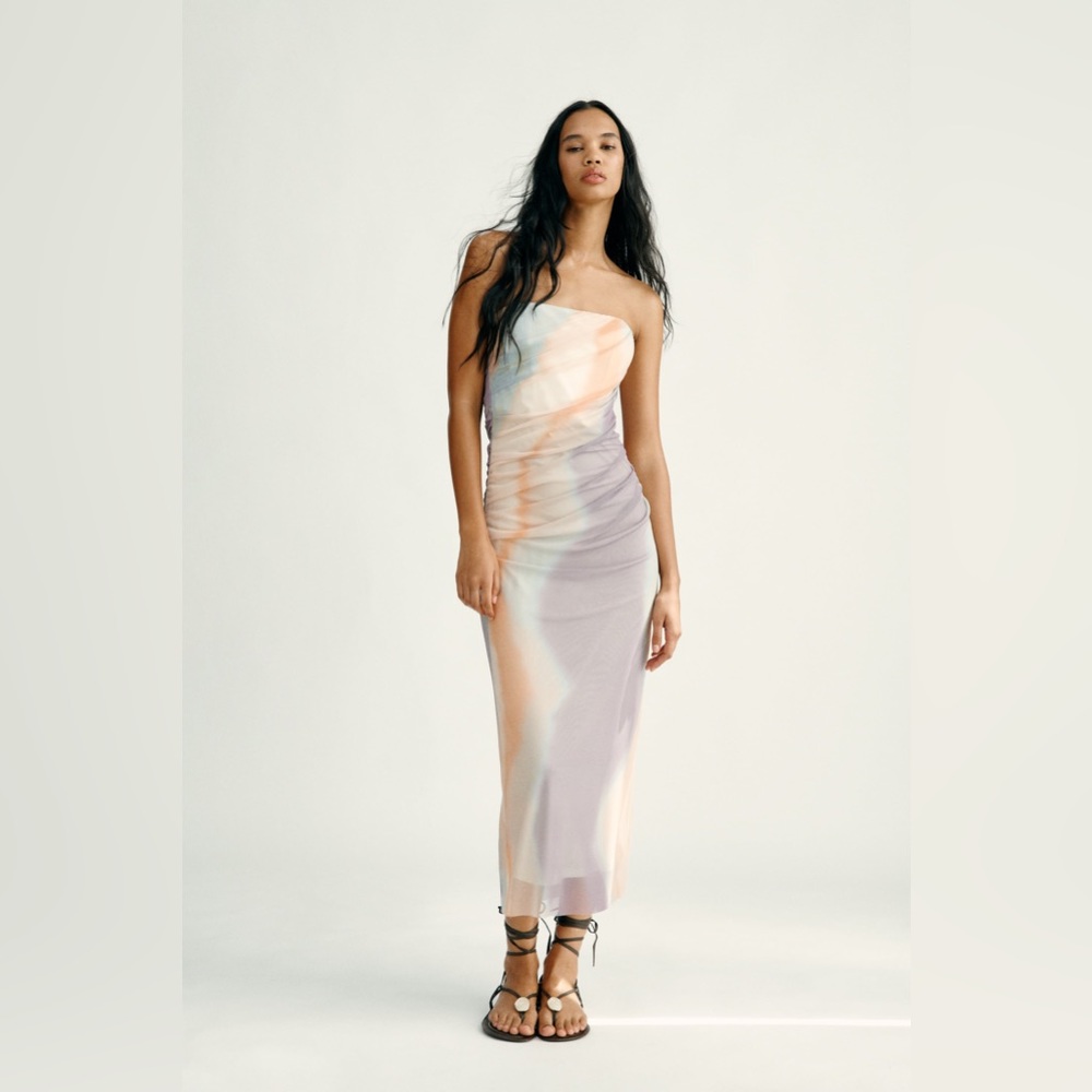 ZARA Strapless Marble Tulle Dress